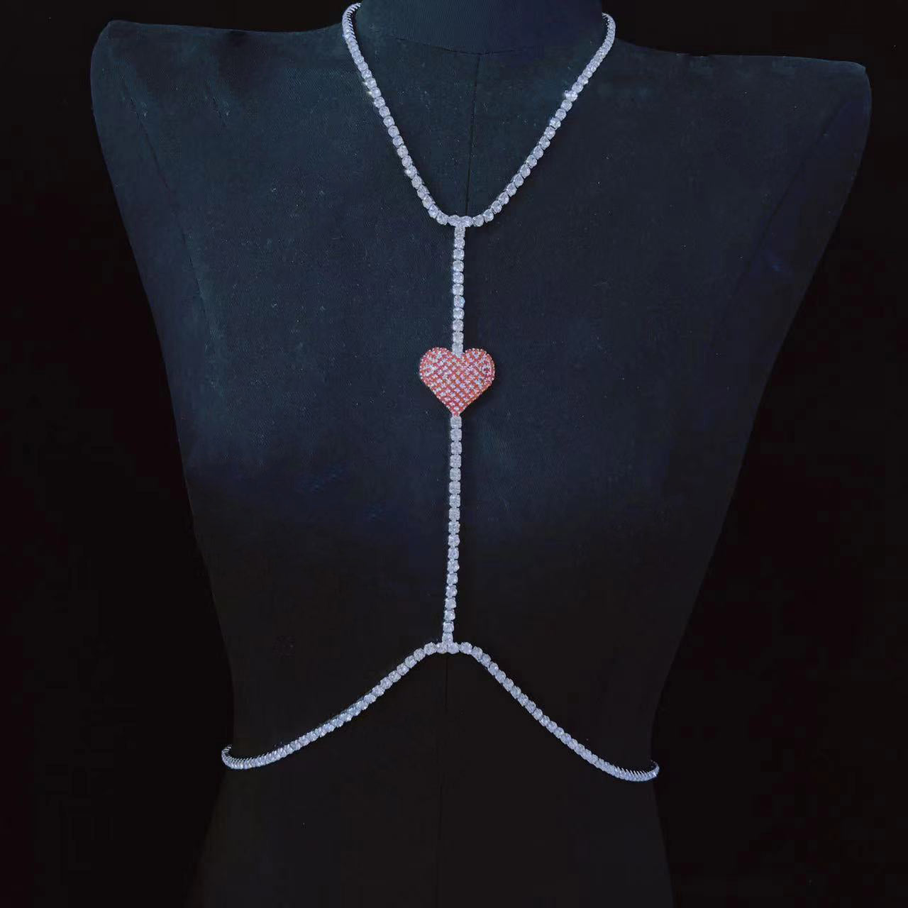 Fashion Shiny Rhinestone Chest Suspender Necklace Women
