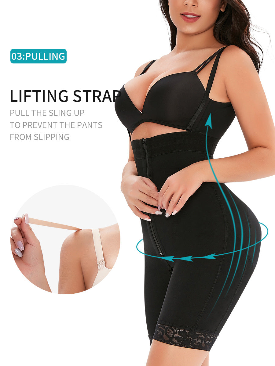 High Waist Breasted Long Zipper Non-slip Waist Head Belly Contracting And Waist Slimming Butt-lift Underwear