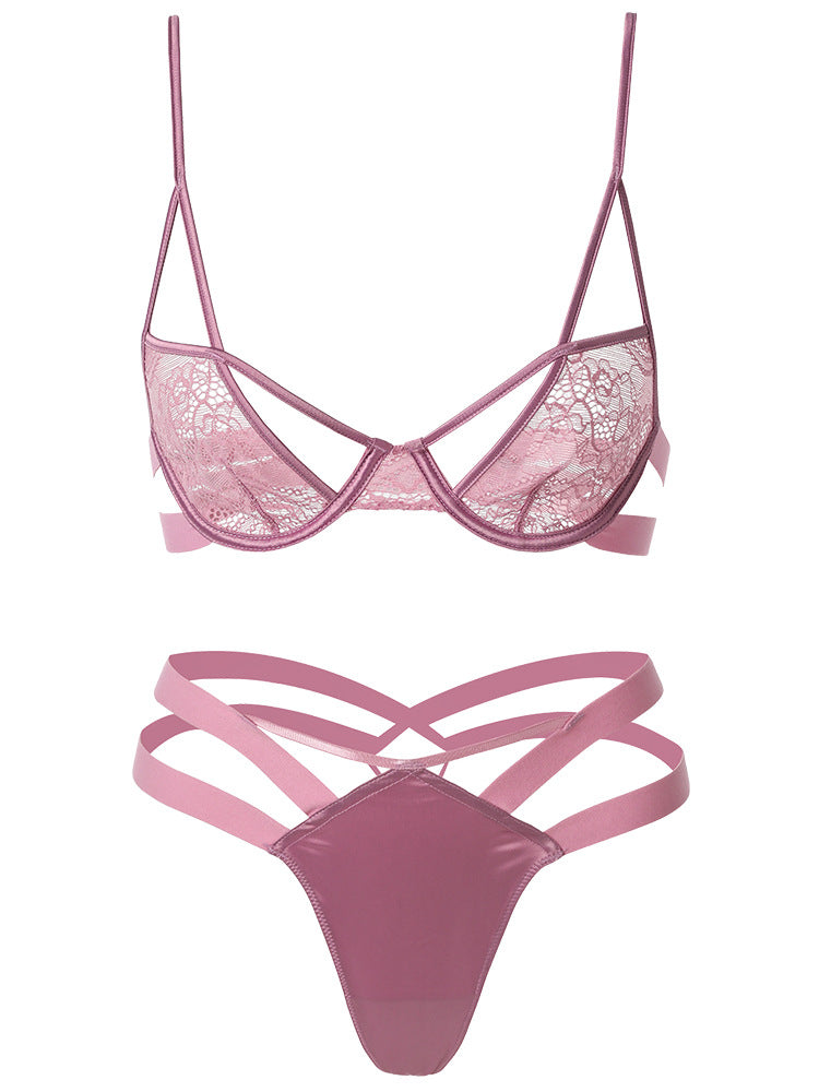 Underwear With Steel Ring Women Thin Transparent Lace Hollow Bra Set Thong