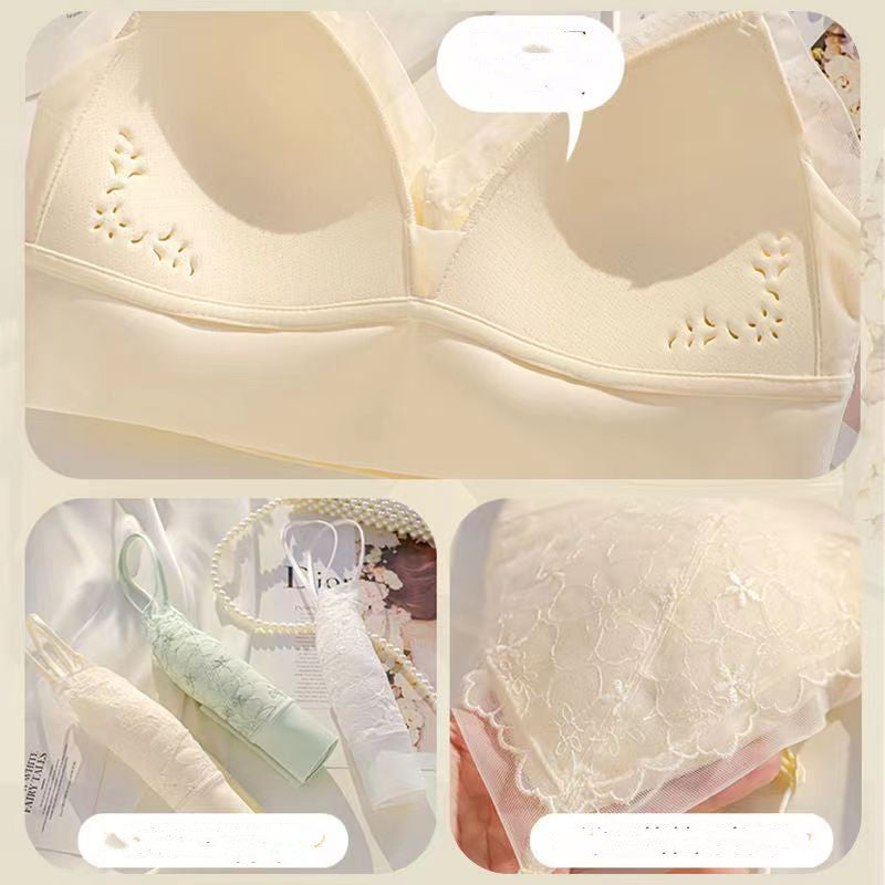 French Thin Belt Thin Underwear Women No Steel Ring Hole Cup Beautiful Back